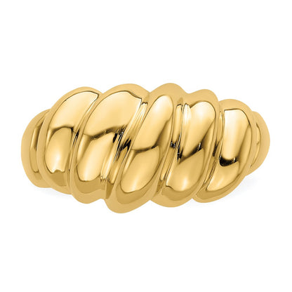 14K Yellow Gold Polished Slanted Shrimp Dome Ring