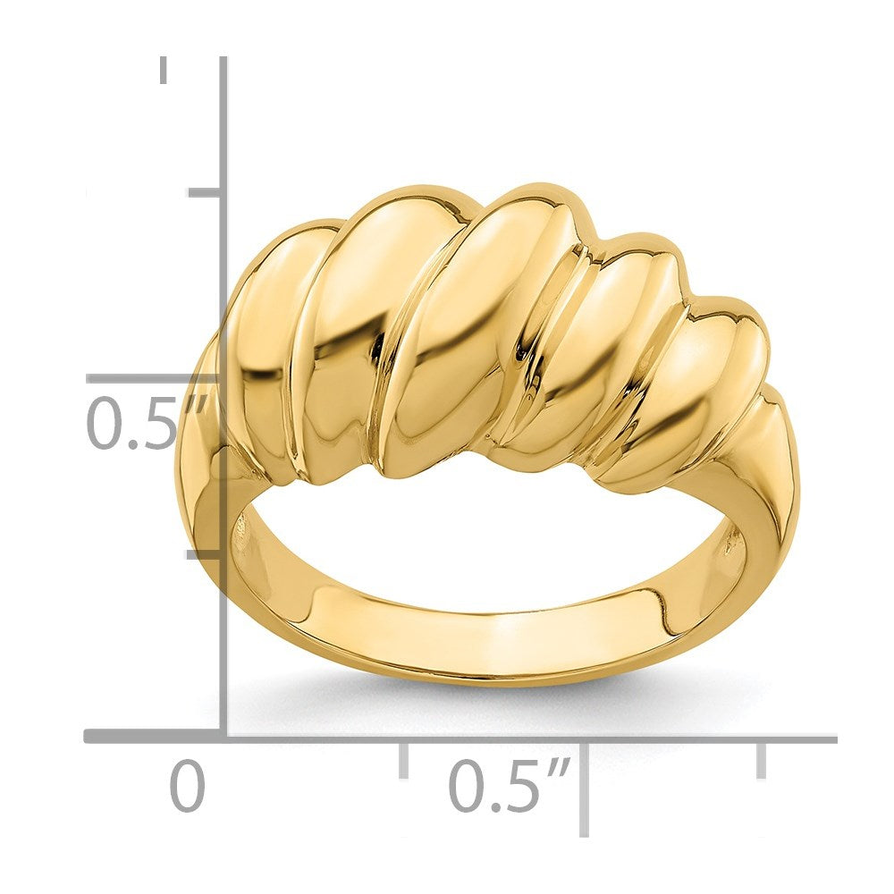 14K Yellow Gold Polished Slanted Shrimp Dome Ring