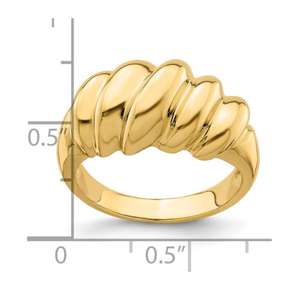 14K Yellow Gold Polished Slanted Shrimp Dome Ring