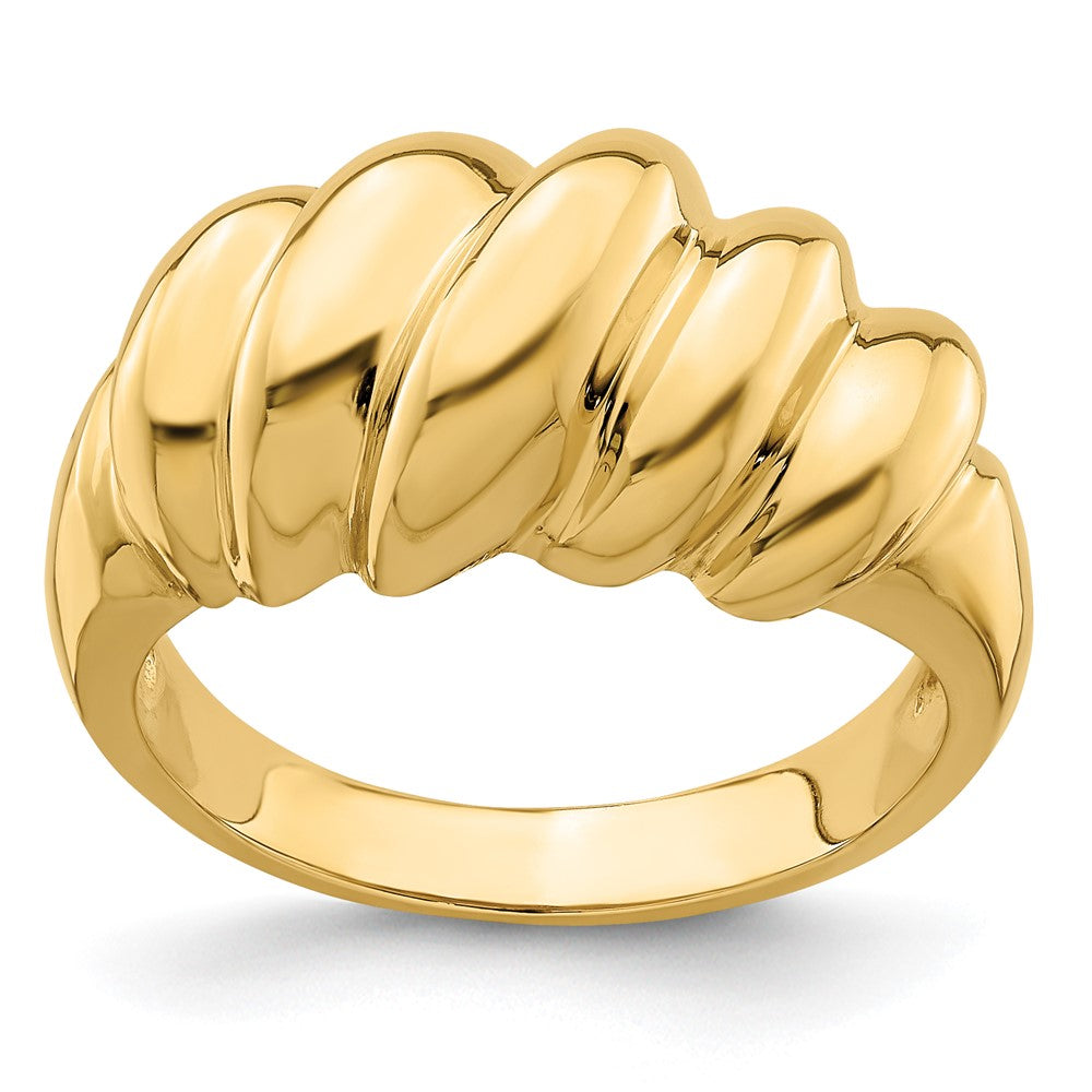 14K Yellow Gold Polished Slanted Shrimp Dome Ring