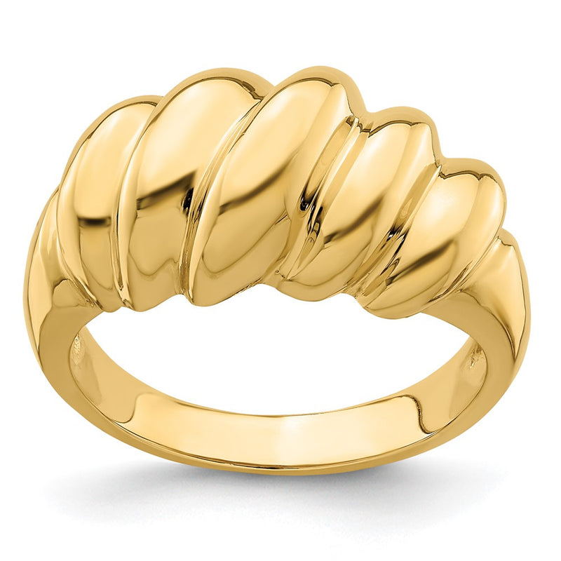14K Yellow Gold Polished Slanted Shrimp Dome Ring