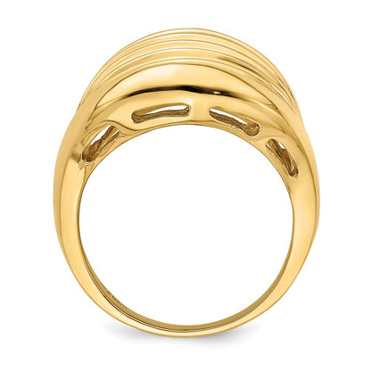 14K Yellow Gold Polished Ridged Shrimp Dome Ring