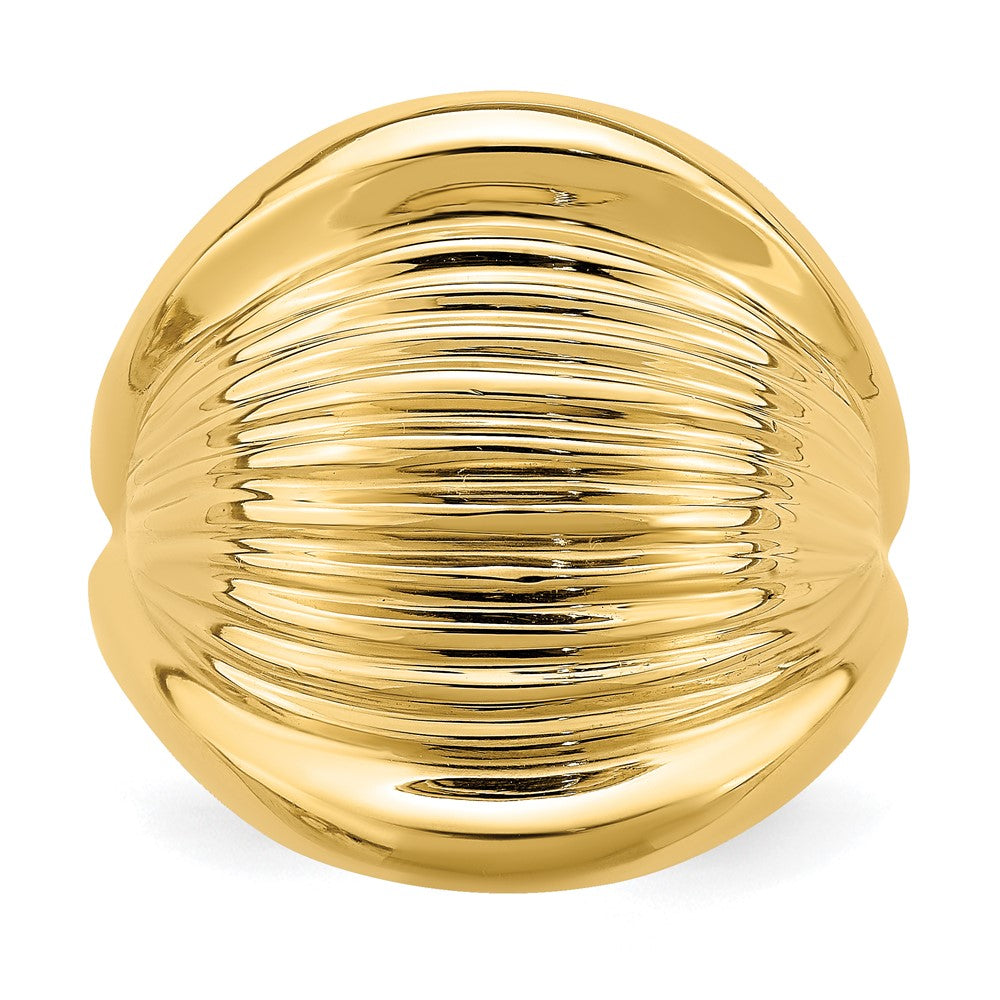 14K Yellow Gold Polished Ridged Shrimp Dome Ring