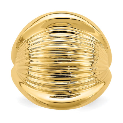 14K Yellow Gold Polished Ridged Shrimp Dome Ring