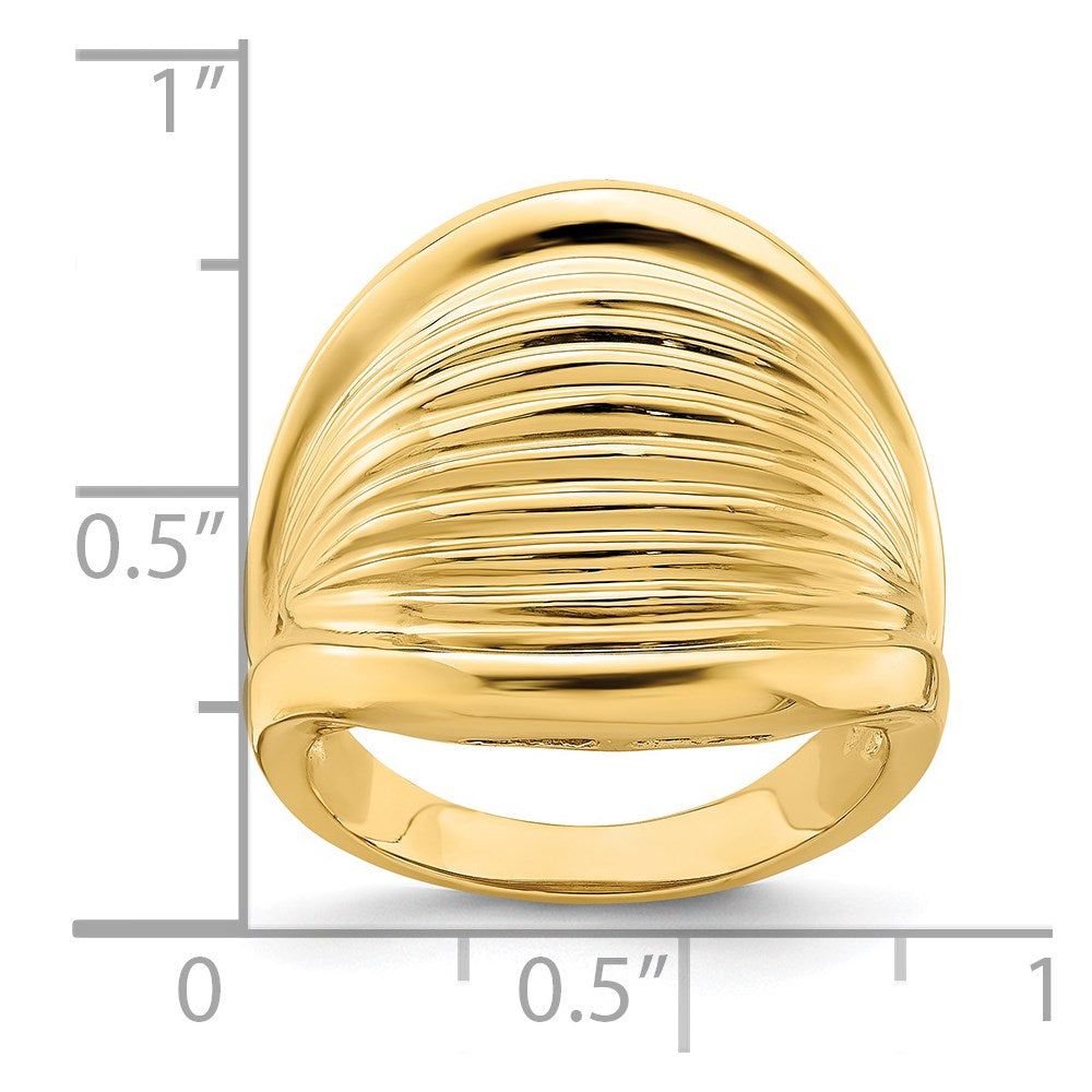 14K Yellow Gold Polished Ridged Shrimp Dome Ring