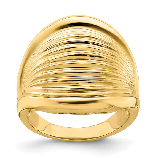 14K Yellow Gold Polished Ridged Shrimp Dome Ring