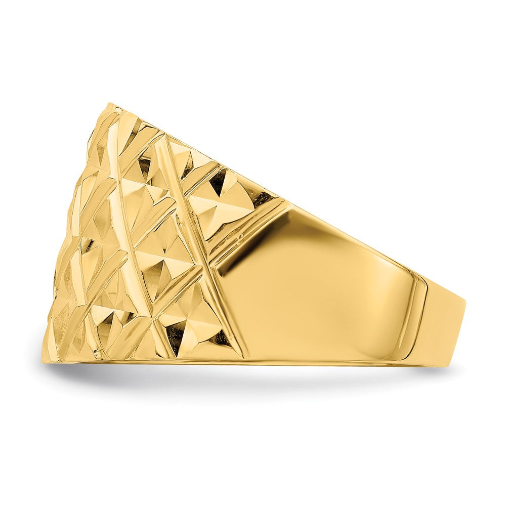 14K Yellow Gold D/C Quilted Pattern Dome Ring