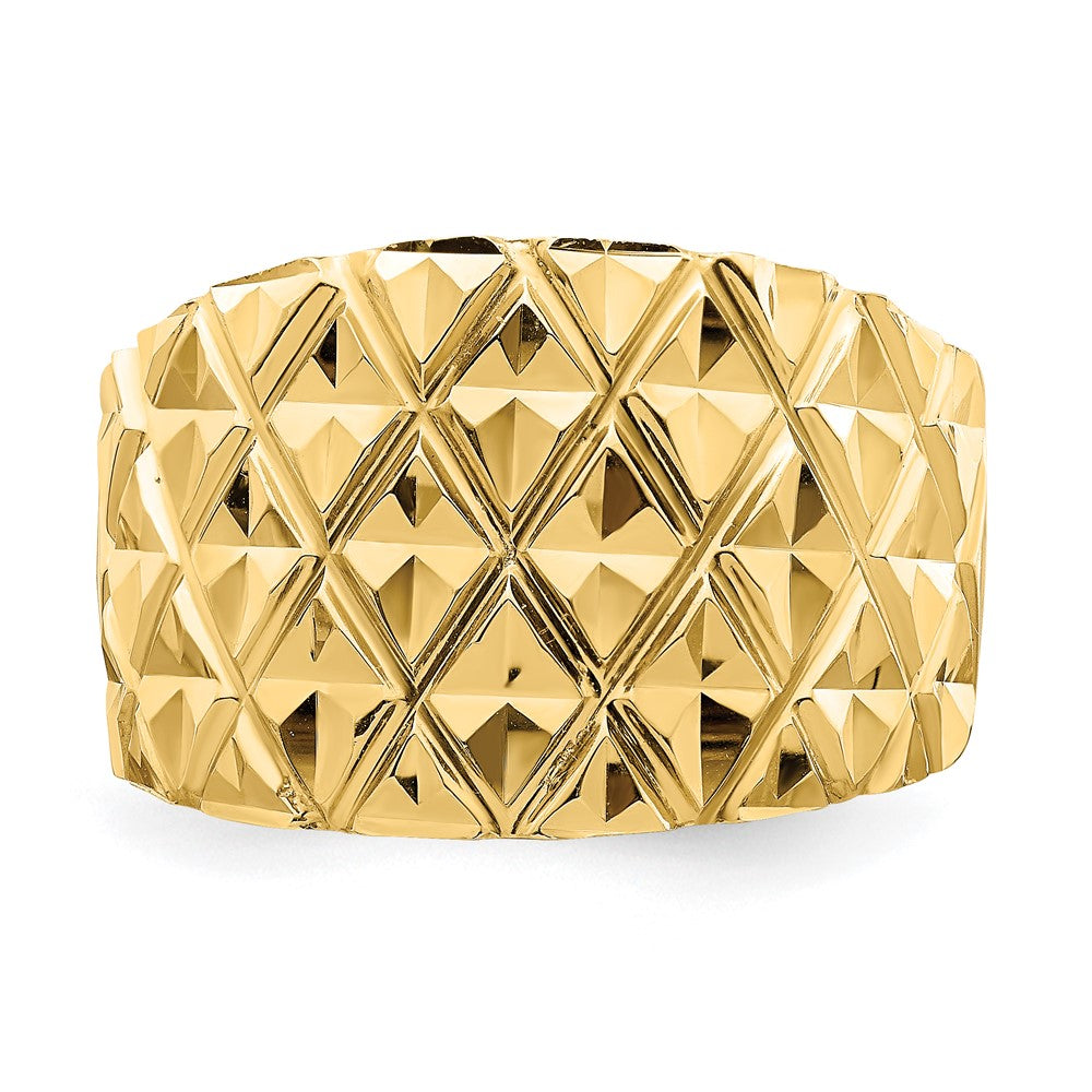 14K Yellow Gold D/C Quilted Pattern Dome Ring