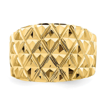 14K Yellow Gold D/C Quilted Pattern Dome Ring