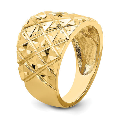 14K Yellow Gold D/C Quilted Pattern Dome Ring
