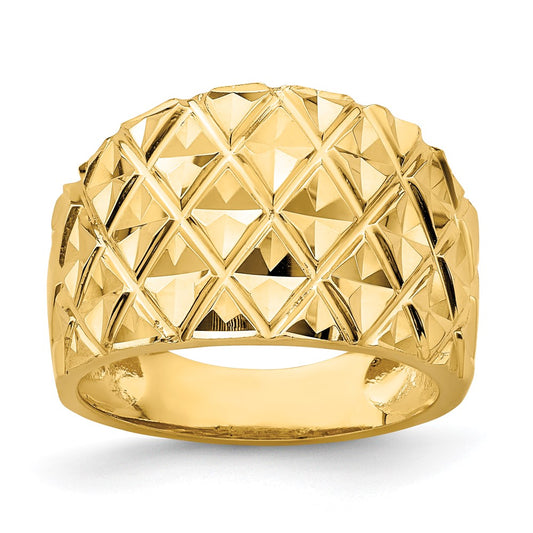 14K Yellow Gold D/C Quilted Pattern Dome Ring