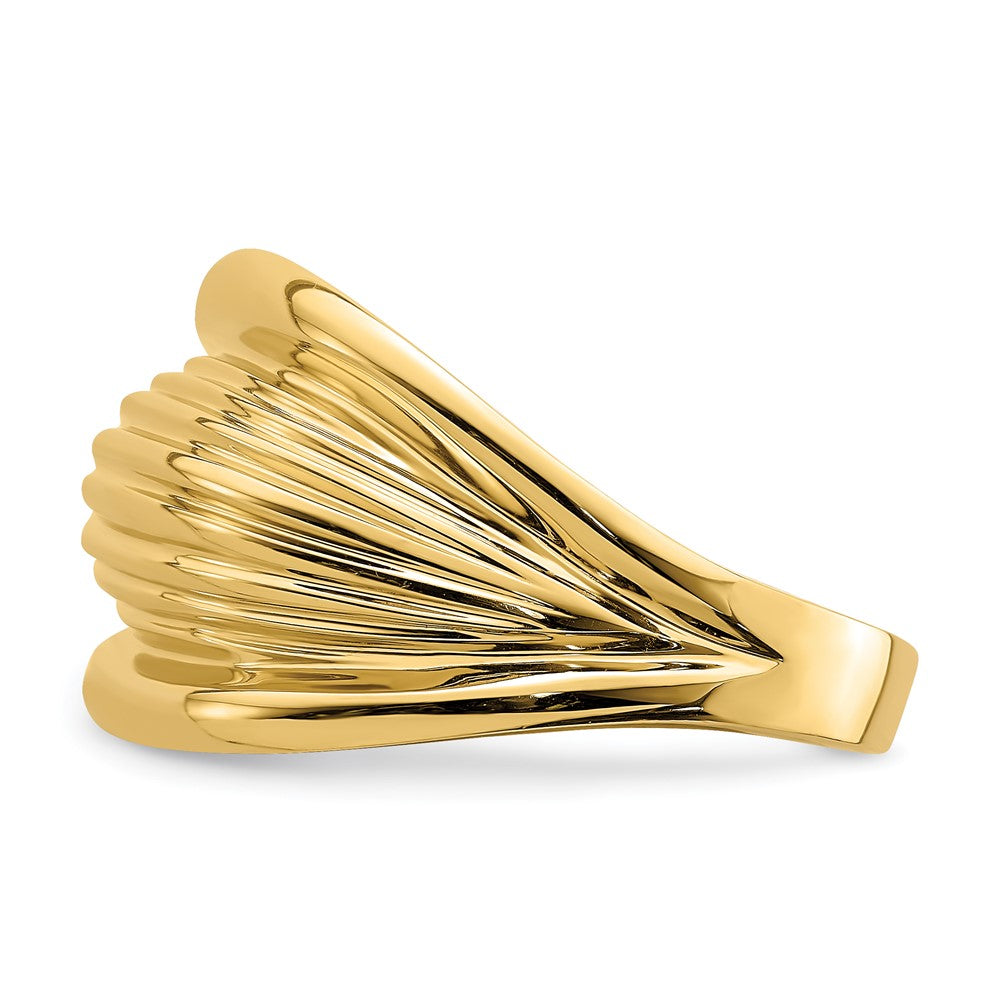 14K Yellow Gold Polished Ridged Shrimp Dome Ring