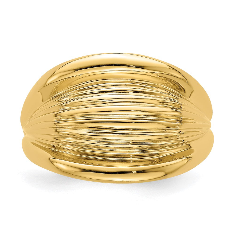 14K Yellow Gold Polished Ridged Shrimp Dome Ring