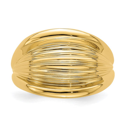 14K Yellow Gold Polished Ridged Shrimp Dome Ring