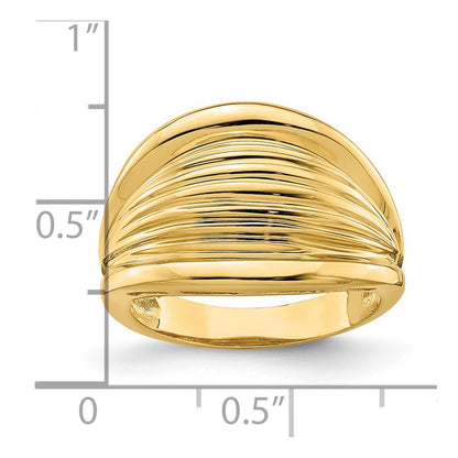 14K Yellow Gold Polished Ridged Shrimp Dome Ring
