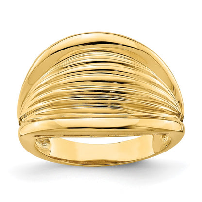 14K Yellow Gold Polished Ridged Shrimp Dome Ring