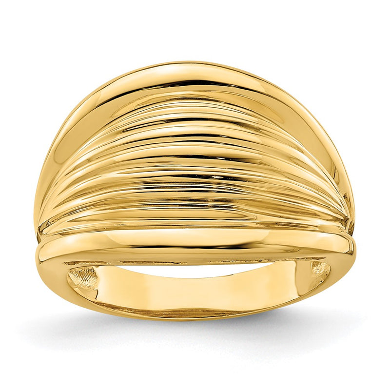 14K Yellow Gold Polished Ridged Shrimp Dome Ring