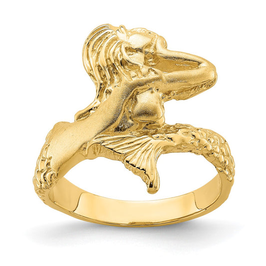 14K Yellow Gold Polished and Satin Mermaid Ring