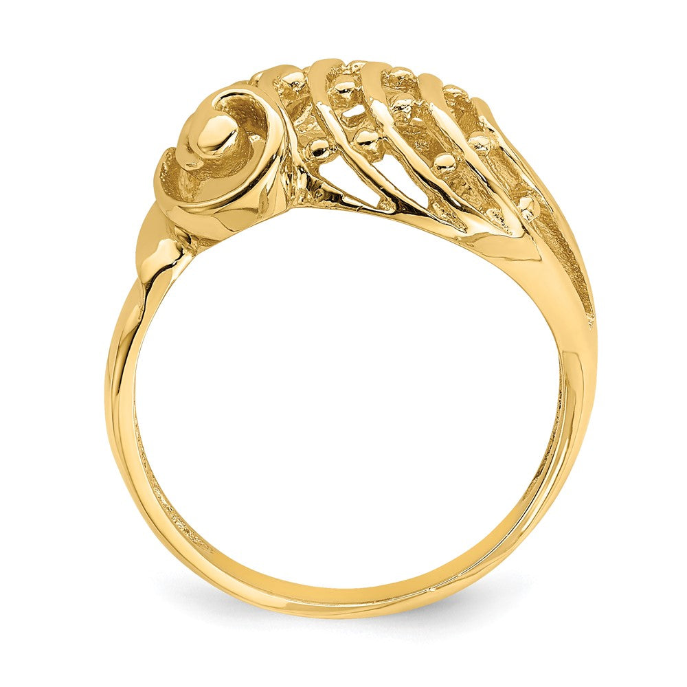14K Yellow Gold Wave Dome Cut-Out w/ Bead Accent Ring