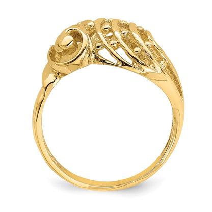 14K Yellow Gold Wave Dome Cut-Out w/ Bead Accent Ring