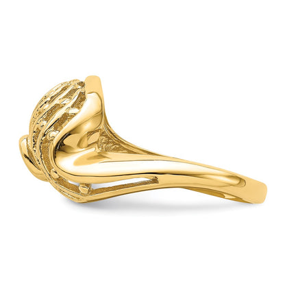 14K Yellow Gold Wave Dome Cut-Out w/ Bead Accent Ring