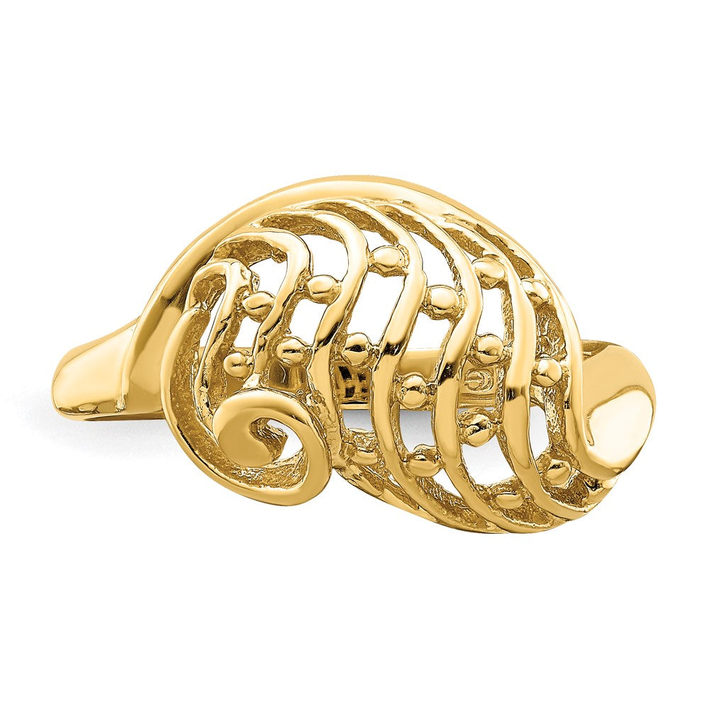 14K Yellow Gold Wave Dome Cut-Out w/ Bead Accent Ring