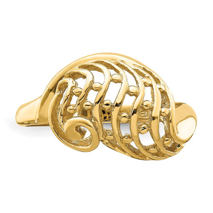 14K Yellow Gold Wave Dome Cut-Out w/ Bead Accent Ring