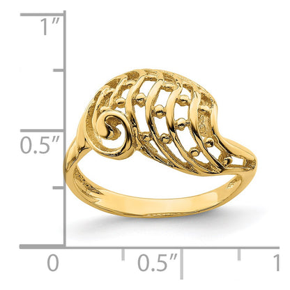 14K Yellow Gold Wave Dome Cut-Out w/ Bead Accent Ring