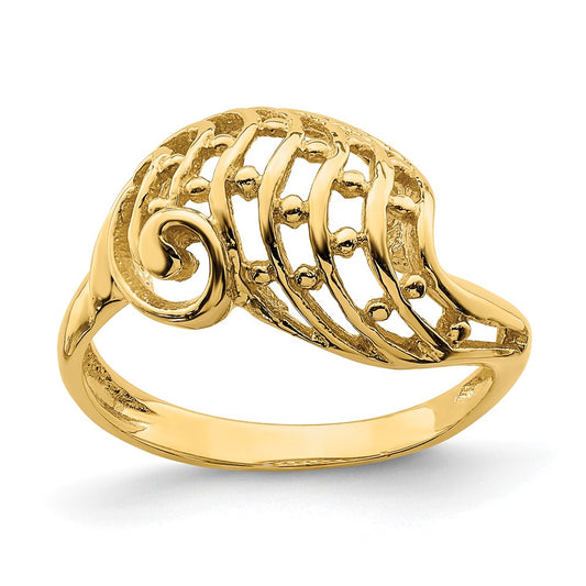 14K Yellow Gold Wave Dome Cut-Out w/ Bead Accent Ring