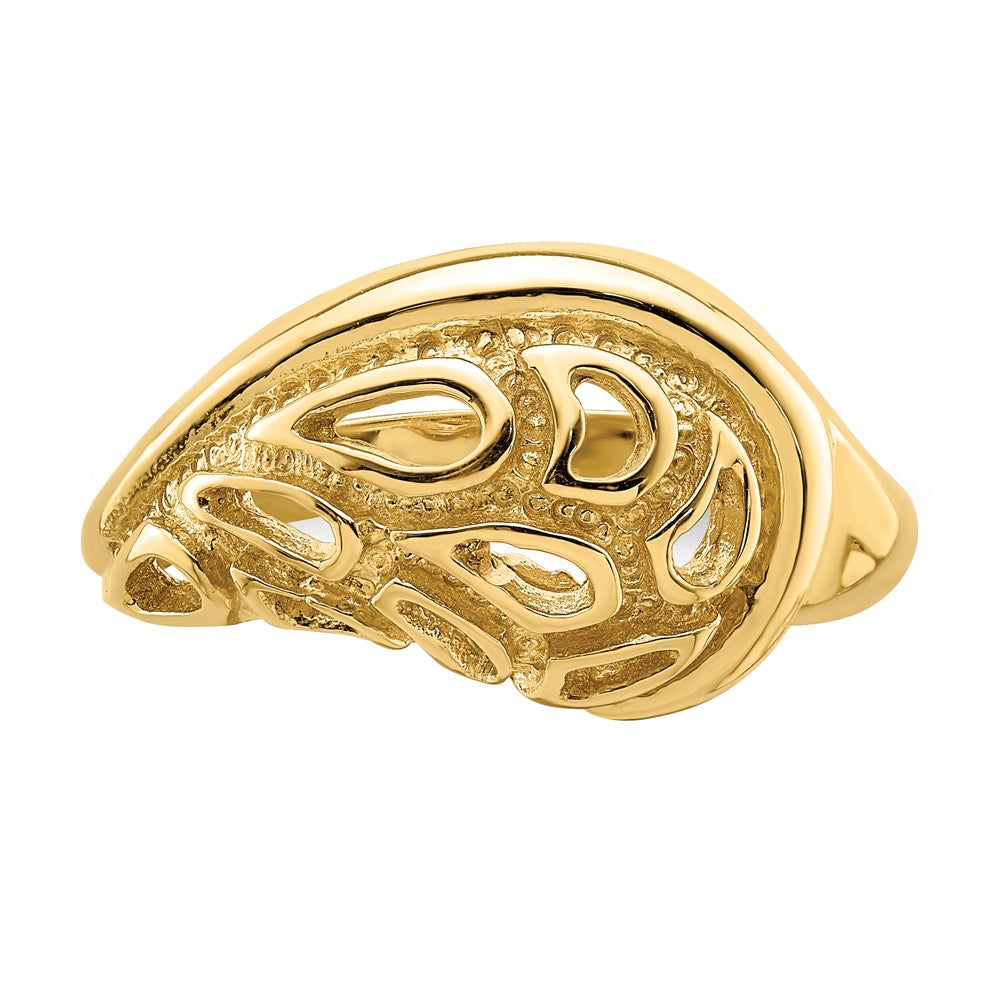 14K Yellow Gold Textured Paisley Cut-Out Dome Ring