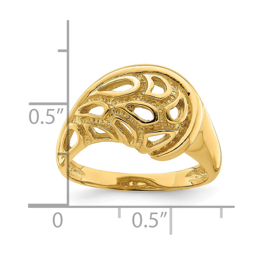 14K Yellow Gold Textured Paisley Cut-Out Dome Ring