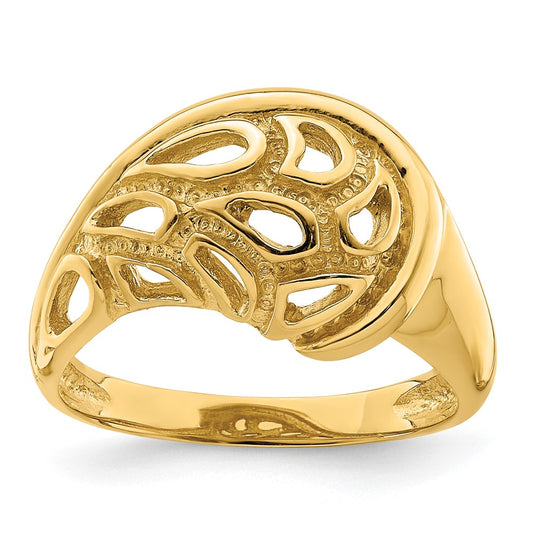 14K Yellow Gold Textured Paisley Cut-Out Dome Ring