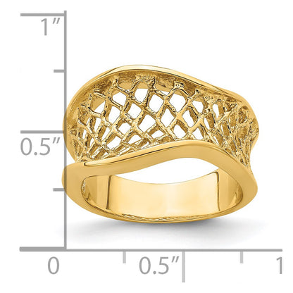 14K Yellow Gold Wavy Polished Tapered Mesh Ring
