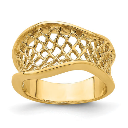 14K Yellow Gold Wavy Polished Tapered Mesh Ring