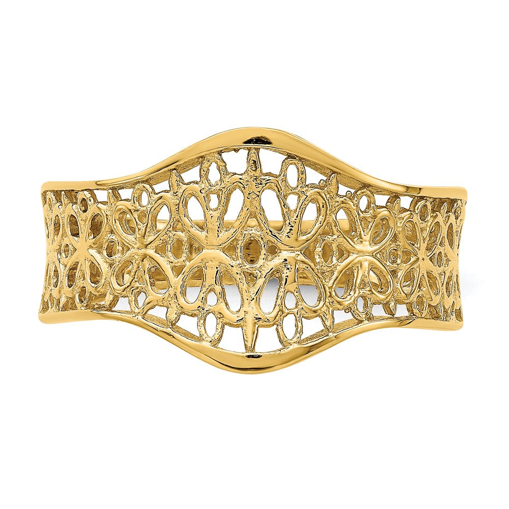 14K Yellow Gold Cut-Out Pattern Scalloped Edge Ring
