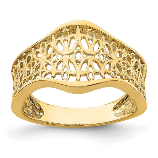 14K Yellow Gold Cut-Out Pattern Scalloped Edge Ring