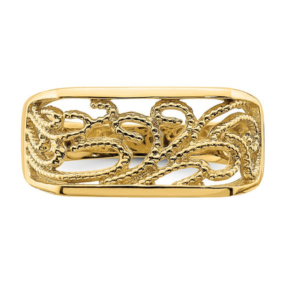 14K Yellow Gold Beaded Scroll Rectangular Dome Ring