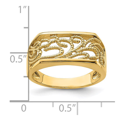14K Yellow Gold Beaded Scroll Rectangular Dome Ring