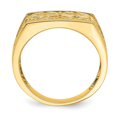 14K Yellow Gold Cut-Out Pattern Rectangular Dome Ring