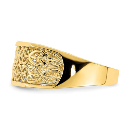 14K Yellow Gold Cut-Out Pattern Rectangular Dome Ring