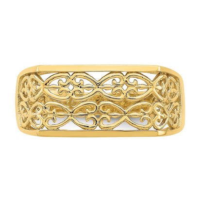 14K Yellow Gold Cut-Out Pattern Rectangular Dome Ring