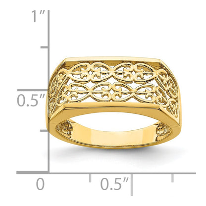 14K Yellow Gold Cut-Out Pattern Rectangular Dome Ring