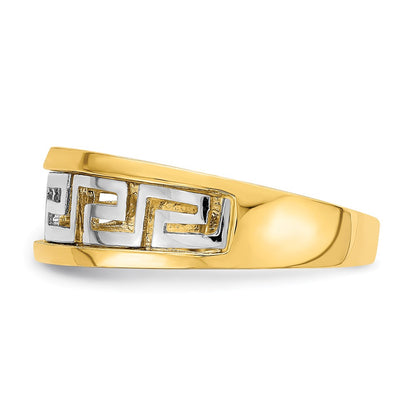 14k Yellow Gold w/Rhodium Cut-Out Greek Key Band