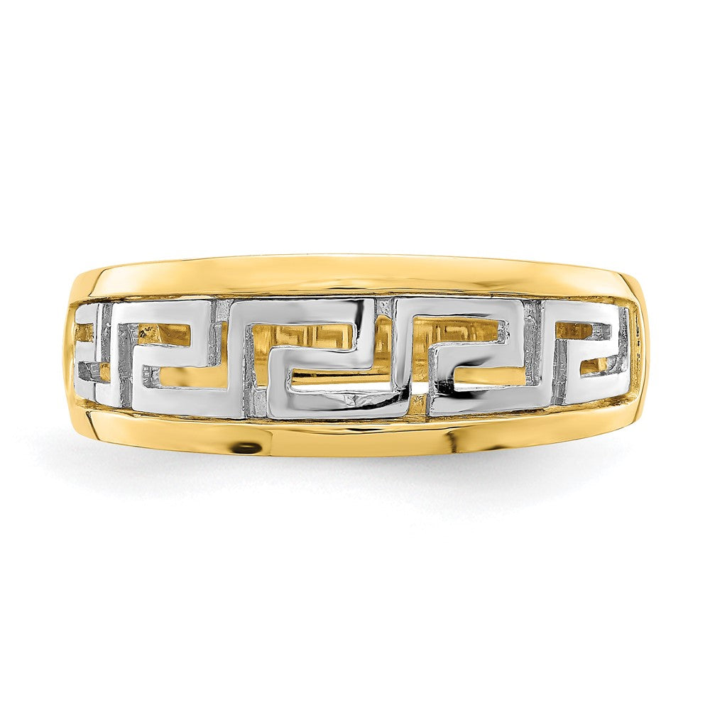 14k Yellow Gold w/Rhodium Cut-Out Greek Key Band