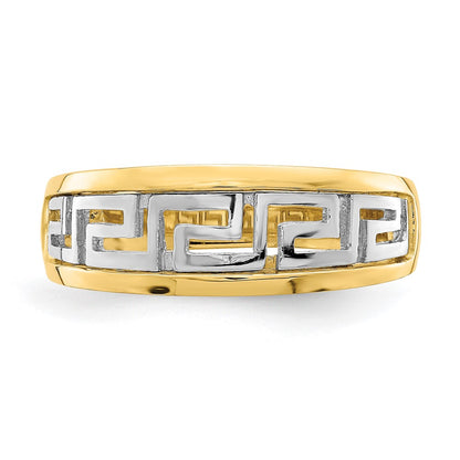 14k Yellow Gold w/Rhodium Cut-Out Greek Key Band