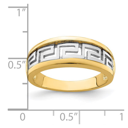 14k Yellow Gold w/Rhodium Cut-Out Greek Key Band