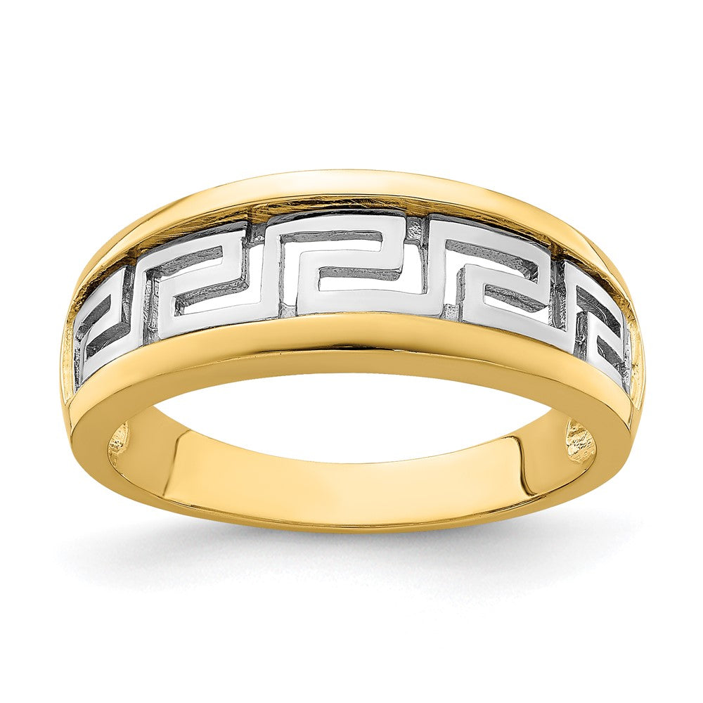 14k Yellow Gold w/Rhodium Cut-Out Greek Key Band