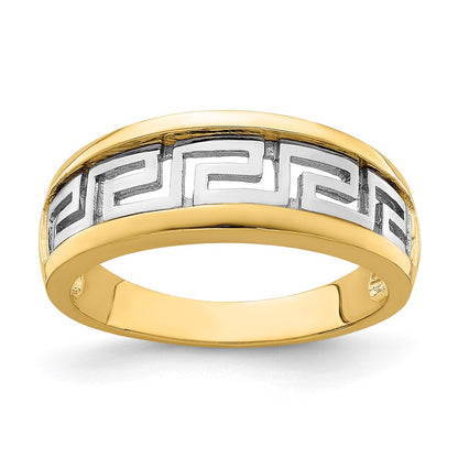 14k Yellow Gold w/Rhodium Cut-Out Greek Key Band