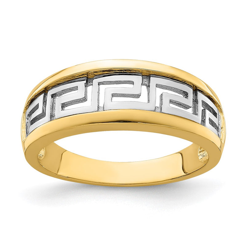 14k Yellow Gold w/Rhodium Cut-Out Greek Key Band