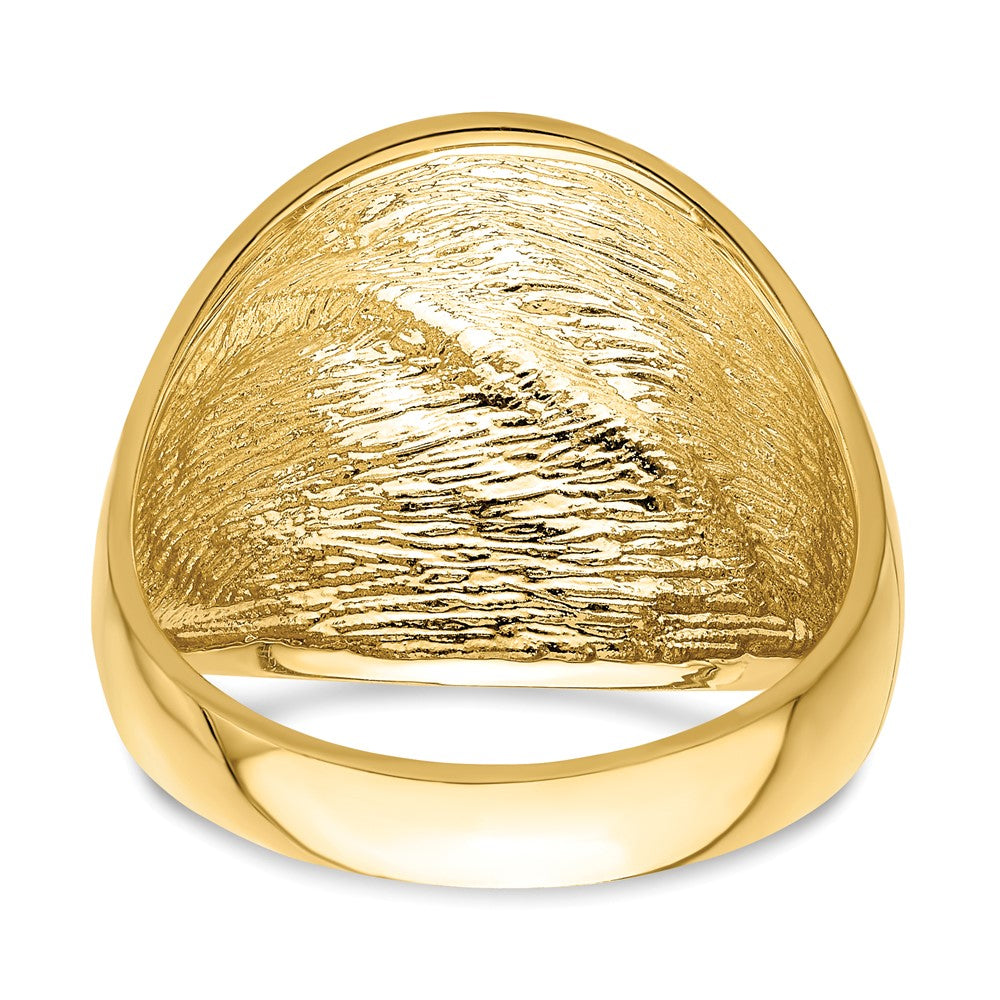 14K Yellow Gold Real Diamond Cut Leaf Design Dome Ring